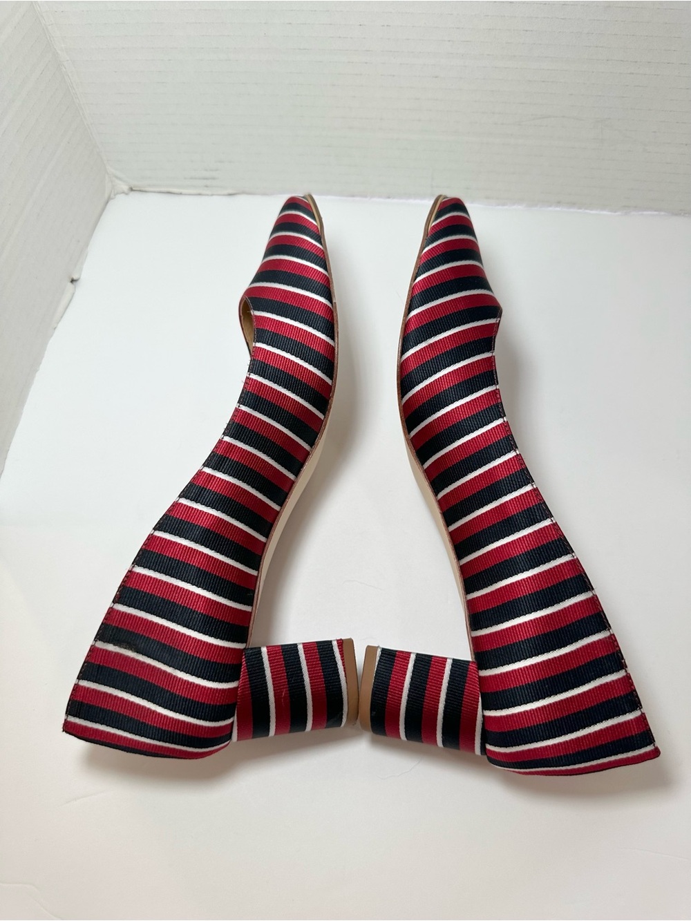 Talbots Women’s Red, White & Blue Stripe Kelsey Block Almond Toe Pumps- Size 8 - Picture 7 of 11